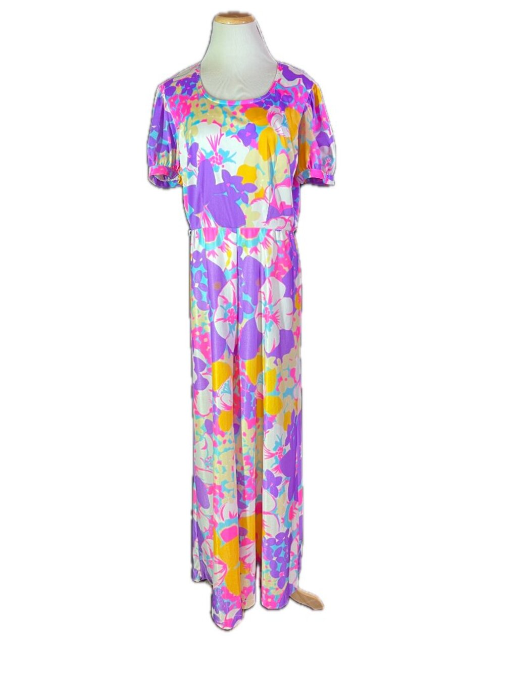 Vintage At Home Wear Floral Jumpsuit Wide Leg Short Sleeve *Flaws